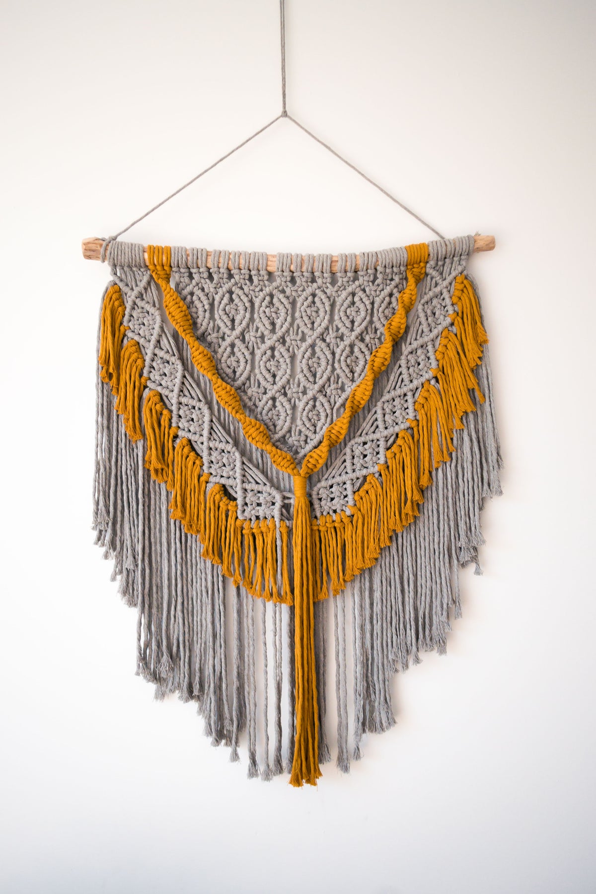 Grey Bohemian Wall Hanging with Mustard Details