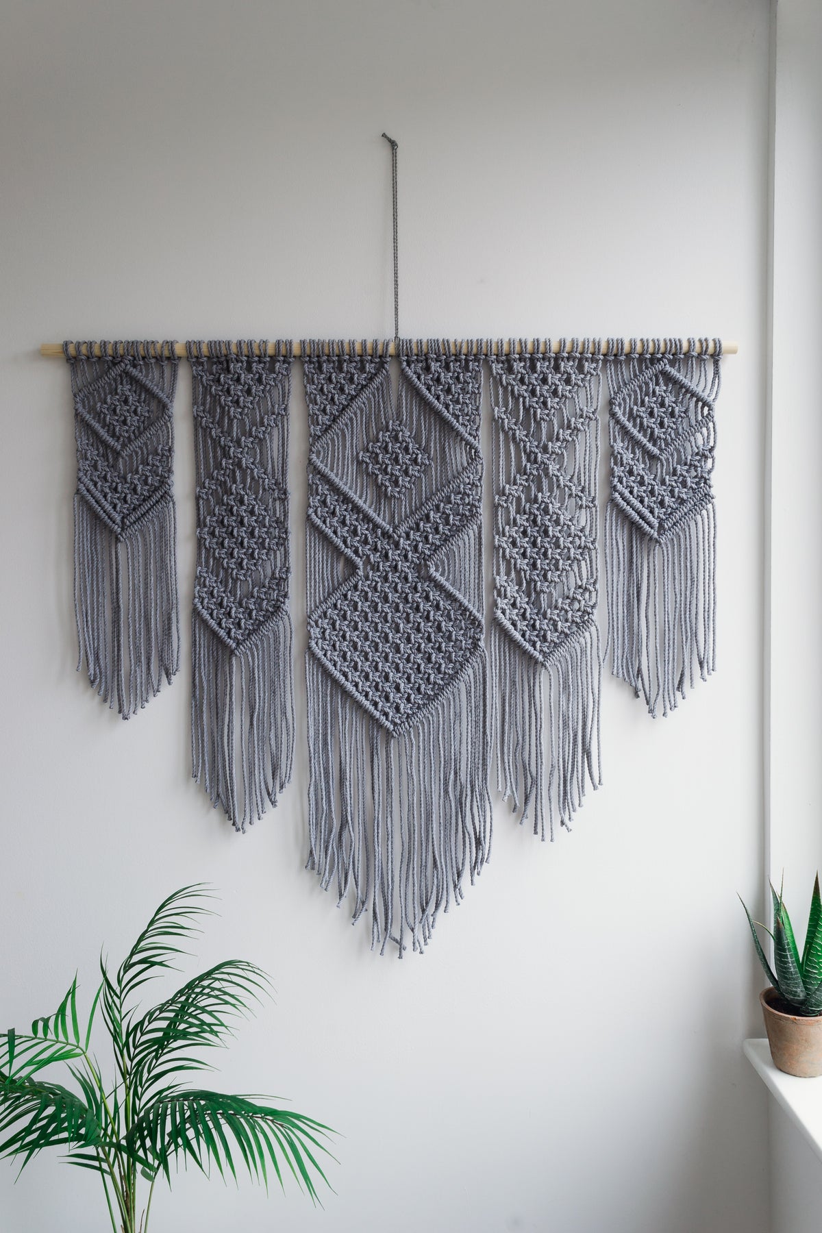 Macrame Wall Hanging / 116cm x 100cm (46&quot; x 40&quot;) / White, Grey, Navy Blue, Mustard, Wheat and Lavender