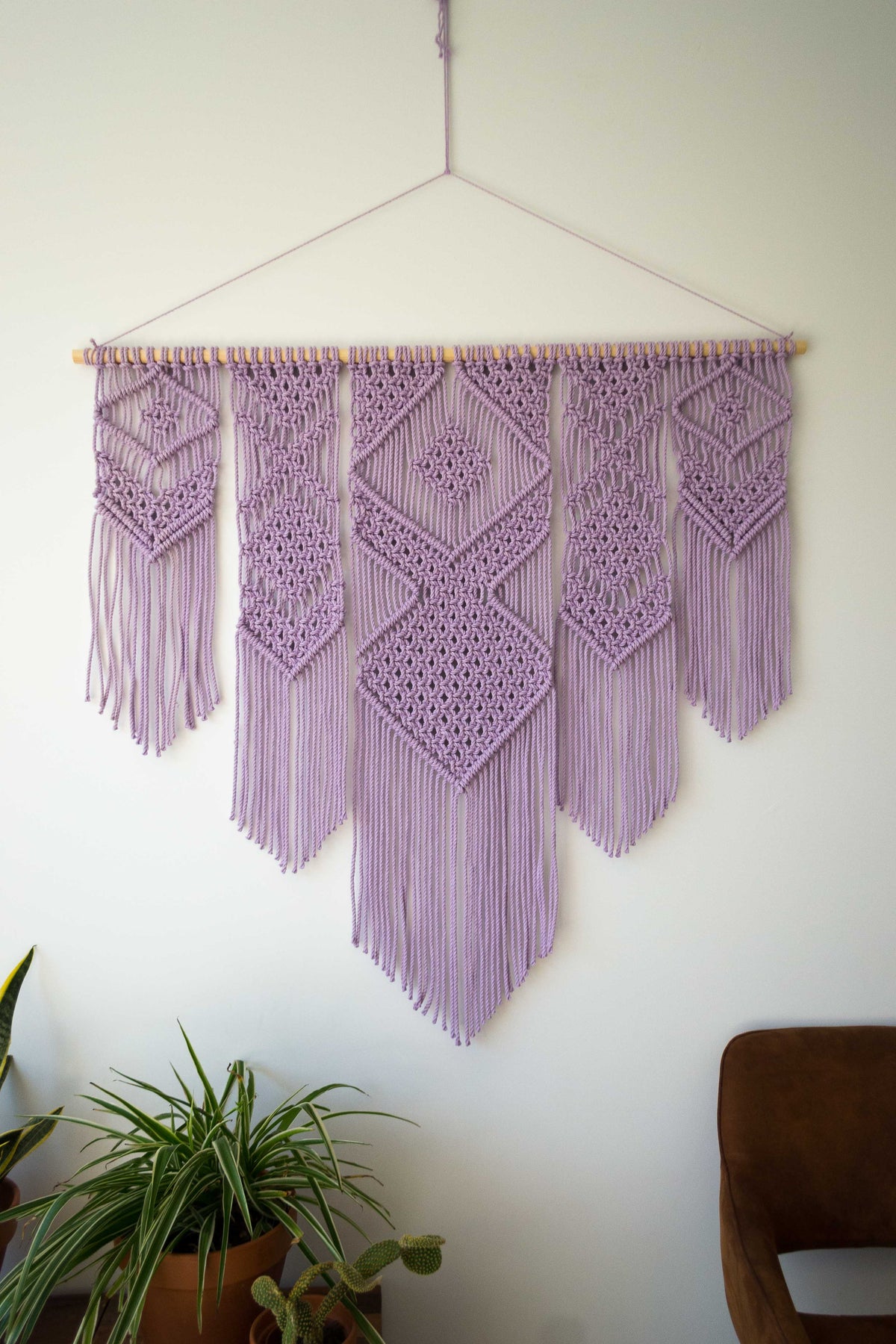 Macrame Wall Hanging / 116cm x 100cm (46&quot; x 40&quot;) / White, Grey, Navy Blue, Mustard, Wheat and Lavender