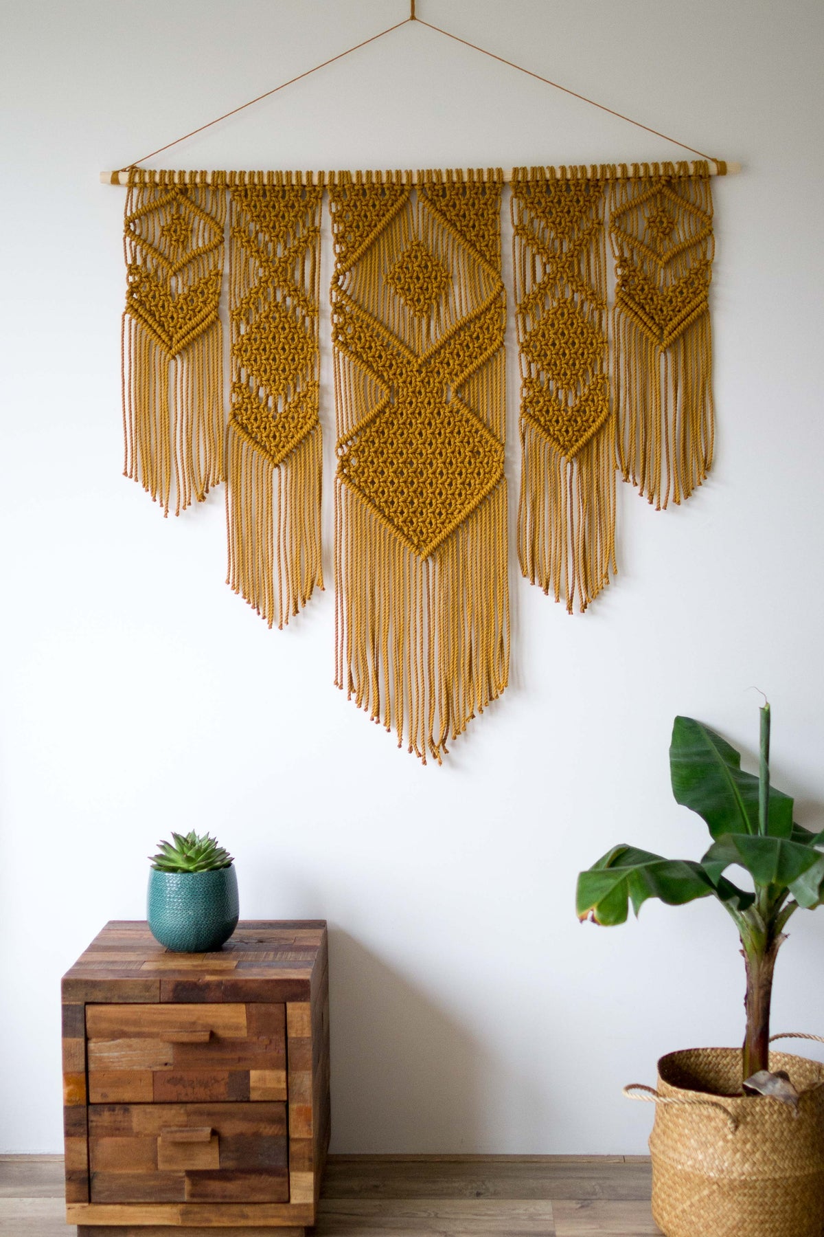 Macrame Wall Hanging / 116cm x 100cm (46&quot; x 40&quot;) / White, Grey, Navy Blue, Mustard, Wheat and Lavender