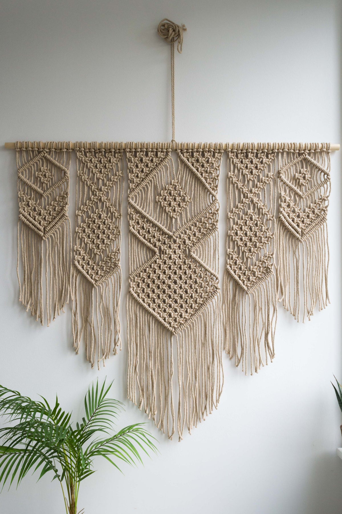 Macrame Wall Hanging / 116cm x 100cm (46&quot; x 40&quot;) / White, Grey, Navy Blue, Mustard, Wheat and Lavender