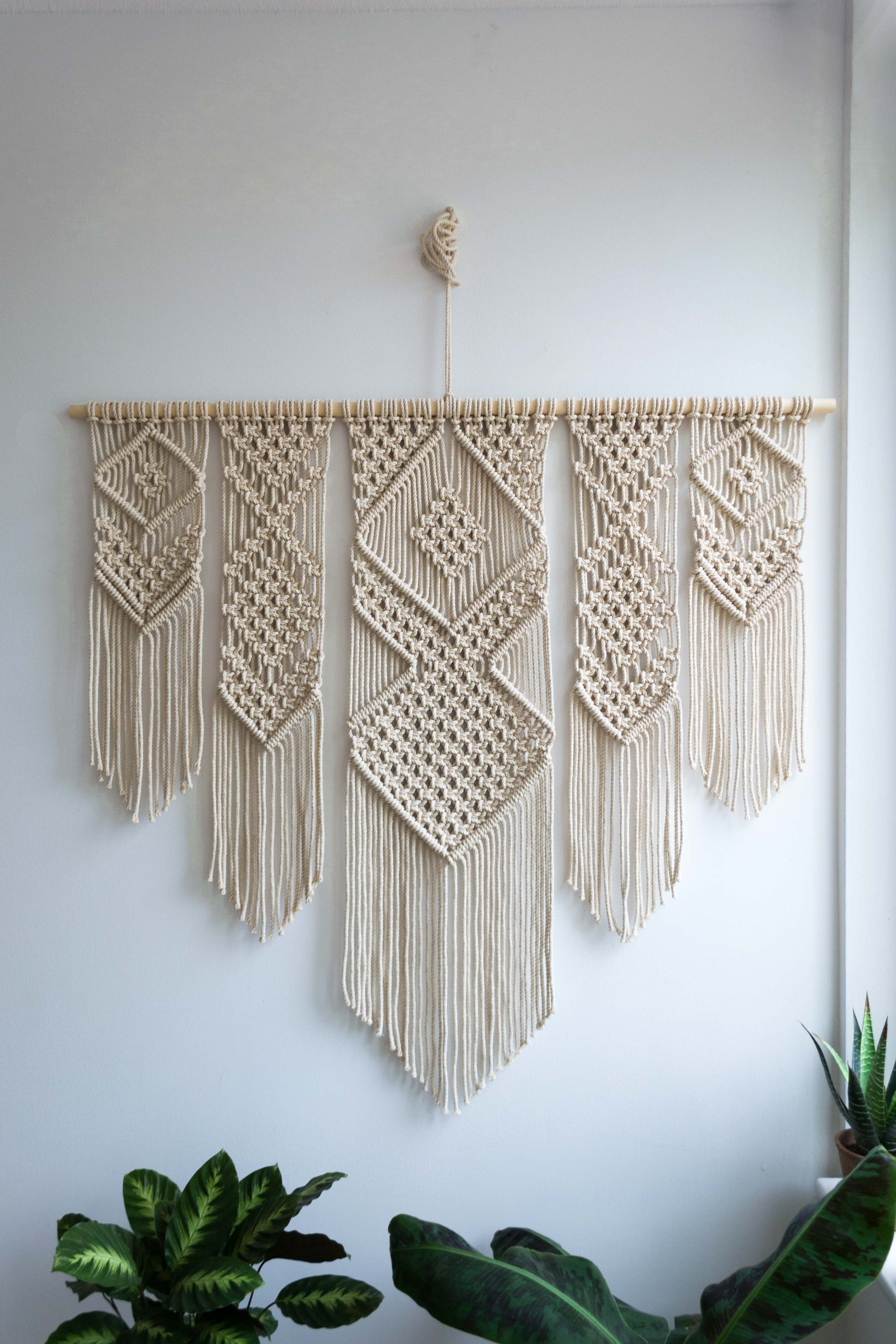 Macrame Wall Hanging / 116cm x 100cm (46" x 40") / White, Grey, Navy Blue, Mustard, Wheat and Lavender