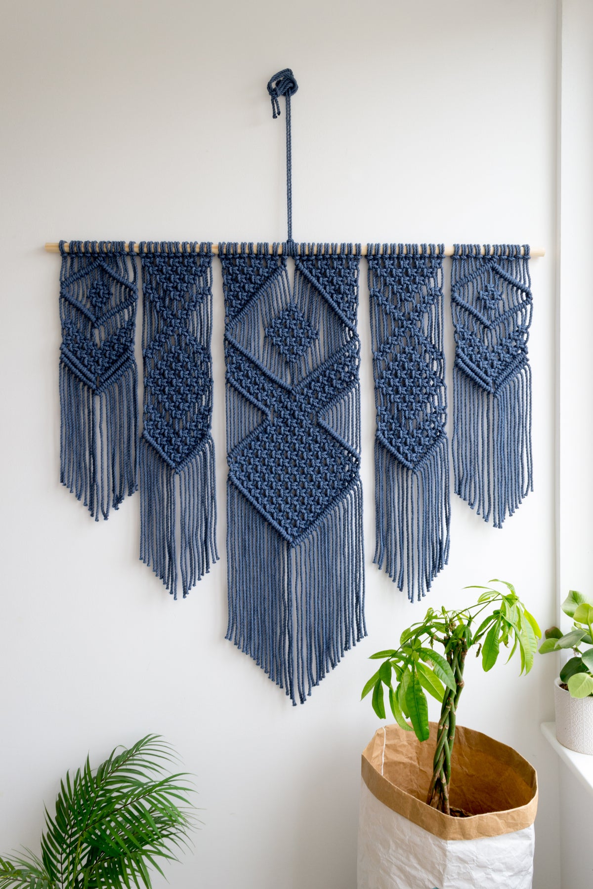 Macrame Wall Hanging / 116cm x 100cm (46&quot; x 40&quot;) / White, Grey, Navy Blue, Mustard, Wheat and Lavender