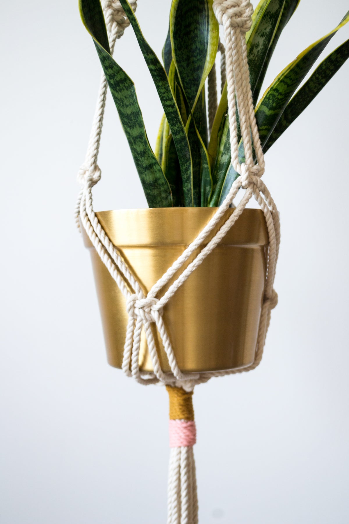 Knotted Macrame Plant Hanger - With color details - 40&quot; (100cm)